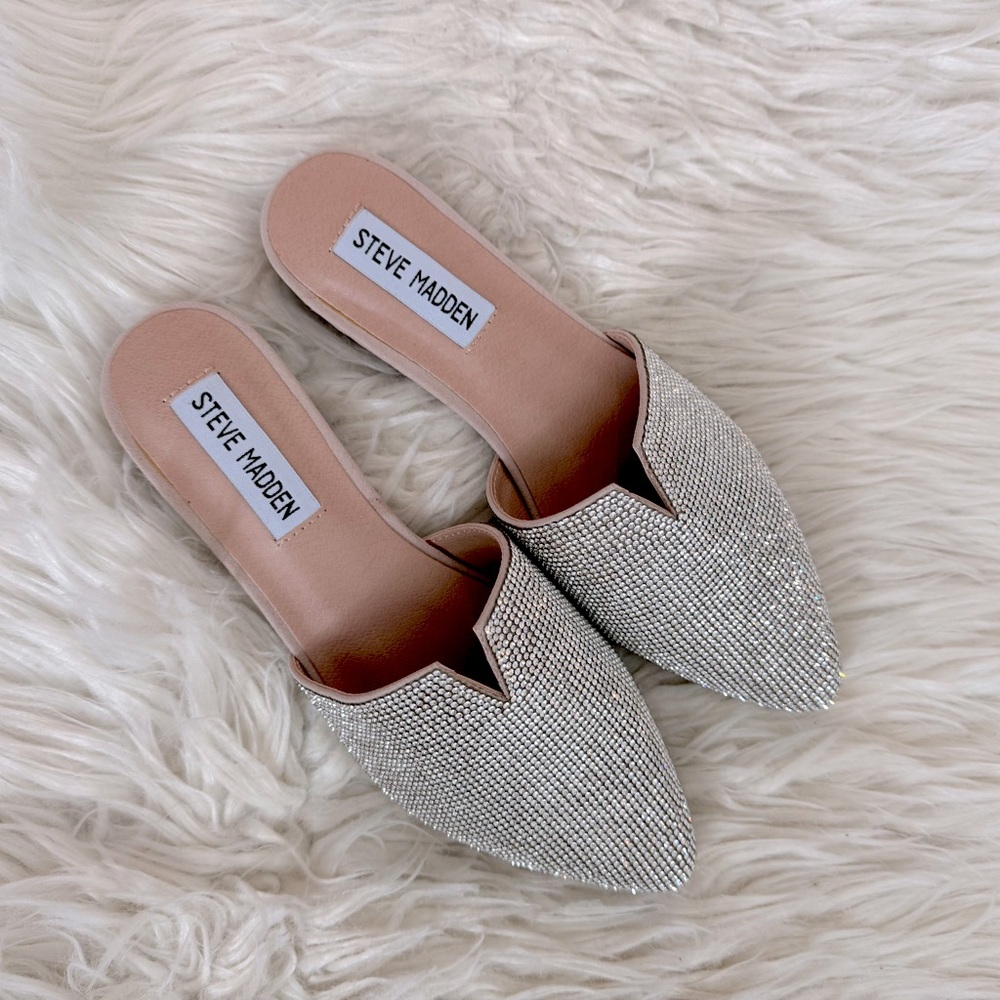 Steve Madden Ally RHINESTONES Flat Mules NWB 5.5